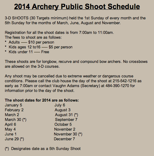 Wapiti Archers - 2014 Schedule